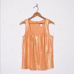 J Crew Shiny Metallic Orange Pleated Sleeveless Cami Tank Top Shirt Blouse 0 XS